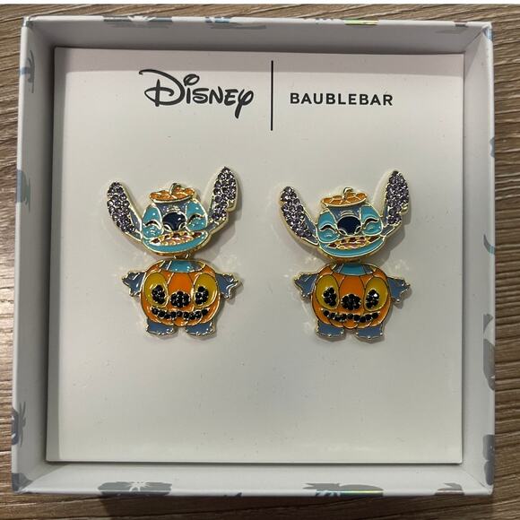 Disney BaubleBar Halloween Stitch Earrings Sparkly Moveable Pumpkin Fall NEW - Picture 1 of 8